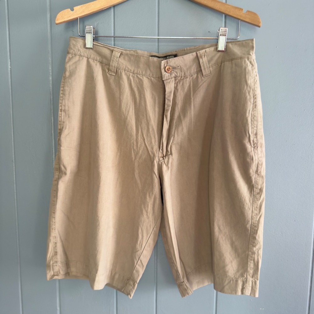 Berle Cotton Chino Shorts Men's 33 Flat Front‎ Khaki Vintage Lined $90 MSRP
